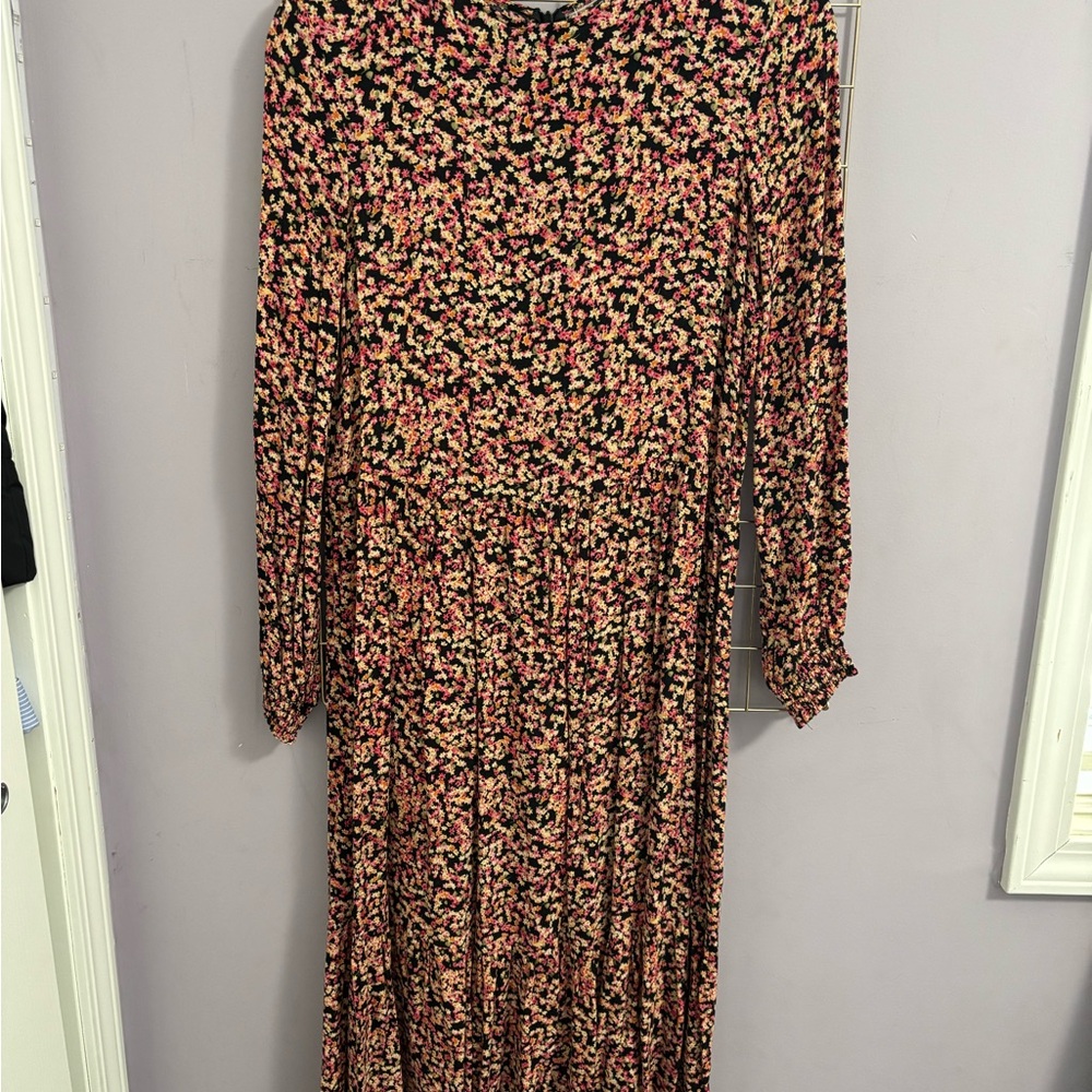 H&M Pink and Black Floral Midi Dress